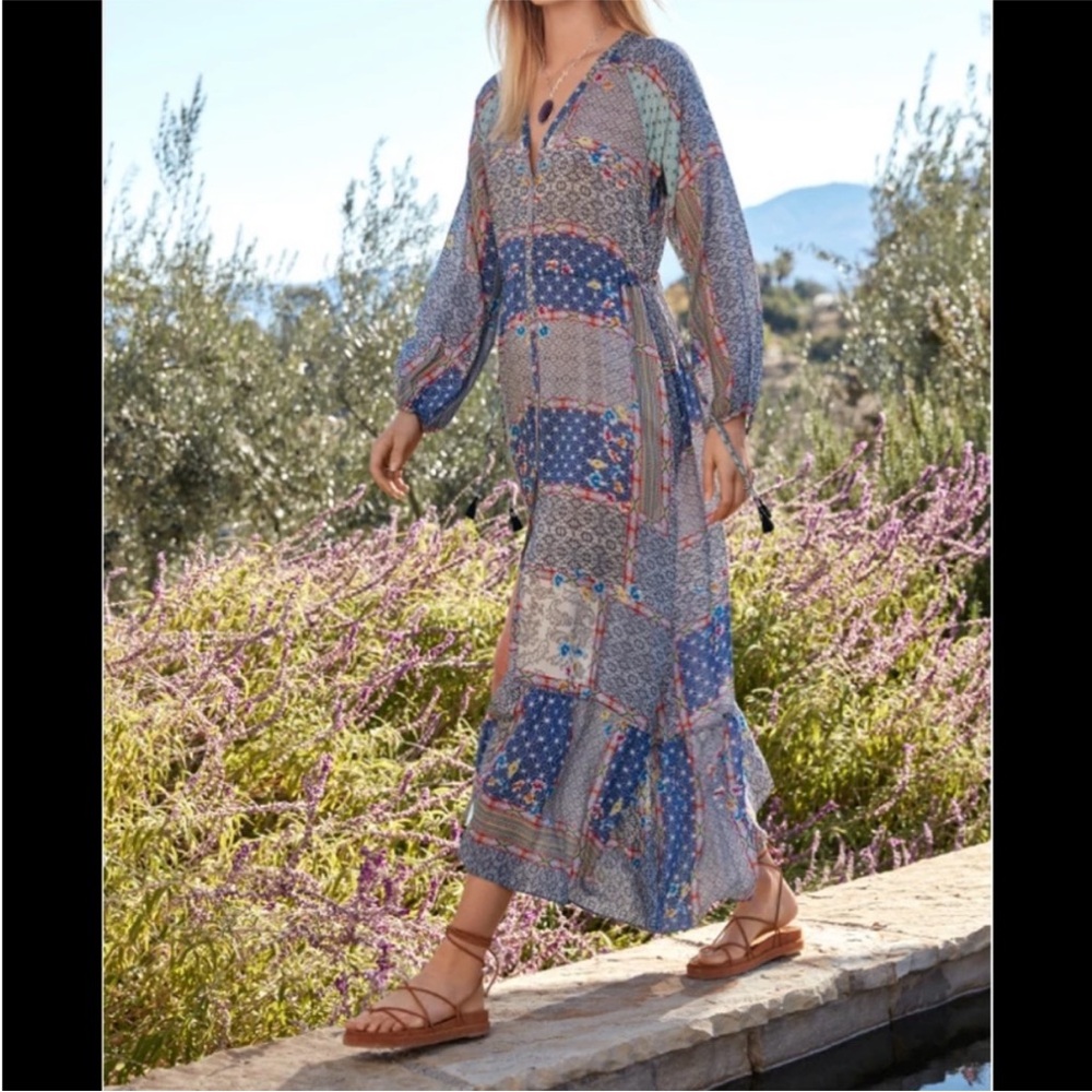 Johnny Was Kichica Bohemian Blue Patchwork Maxi Dress